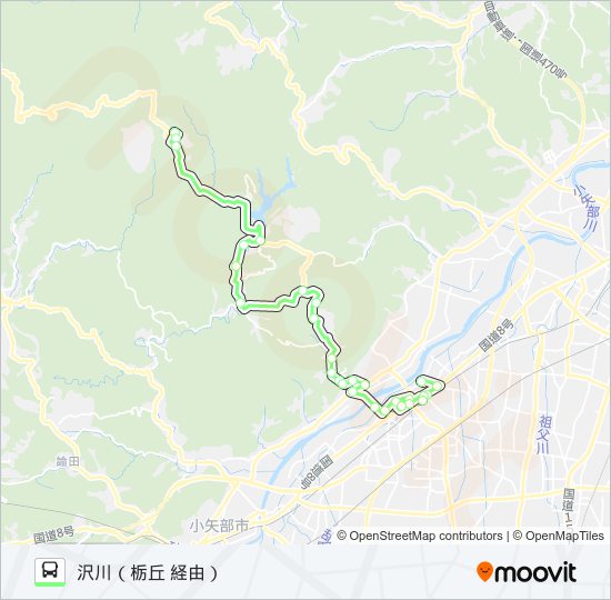 五位山線　沢川行（栃丘経由） バスの路線図