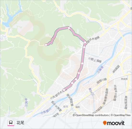 花尾線　花尾行（三日市経由） Bus Line Map