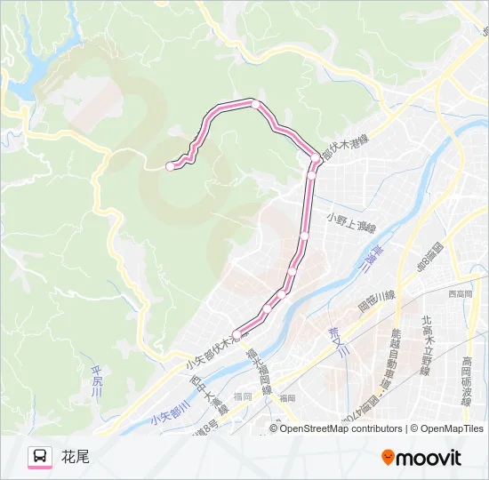 花尾線　花尾行（三日市経由） バスの路線図