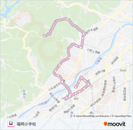 花尾線　福岡小学校行（加茂経由） バスの路線図