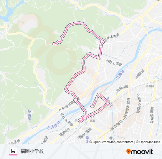 花尾線　福岡小学校行（加茂経由） バスの路線図