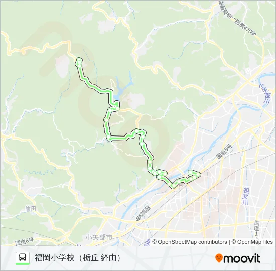 五位山線　福岡小学校行（栃丘経由） バスの路線図