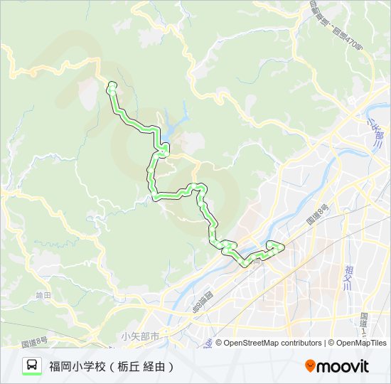五位山線　福岡小学校行（栃丘経由） バスの路線図