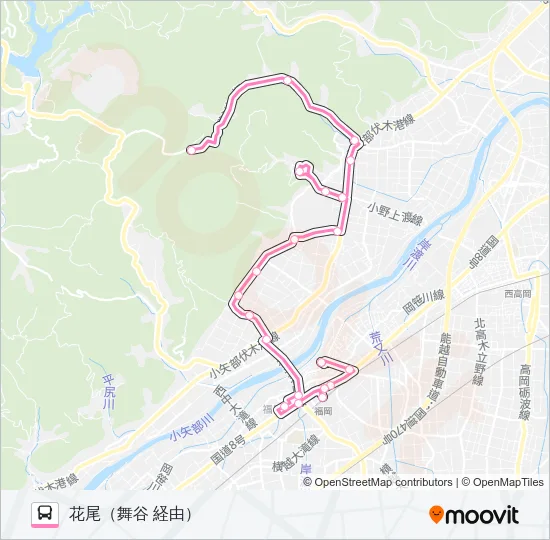 花尾線　花尾行（加茂・馬場口経由） バスの路線図