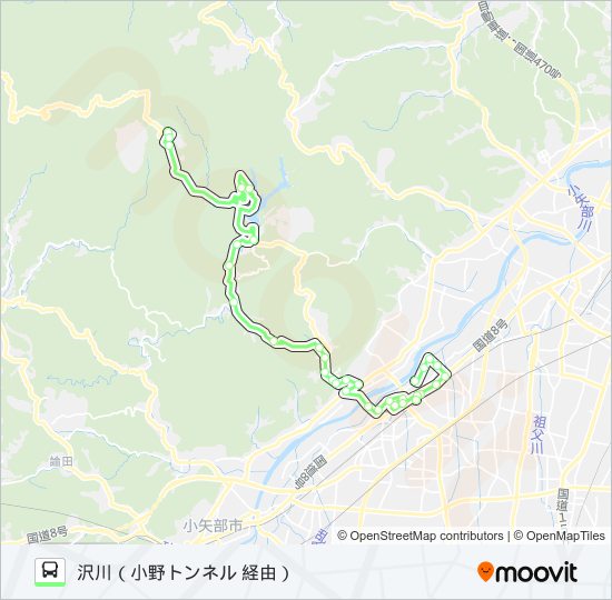 五位山線　沢川行（小野トンネル経由） バスの路線図
