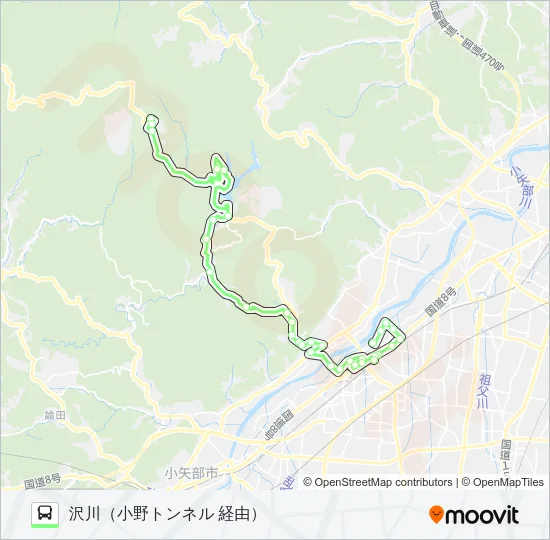 五位山線　沢川行（小野トンネル経由） バスの路線図