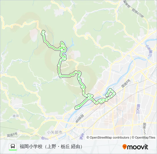 五位山線　福岡小学校行（栃丘・上野経由） バスの路線図