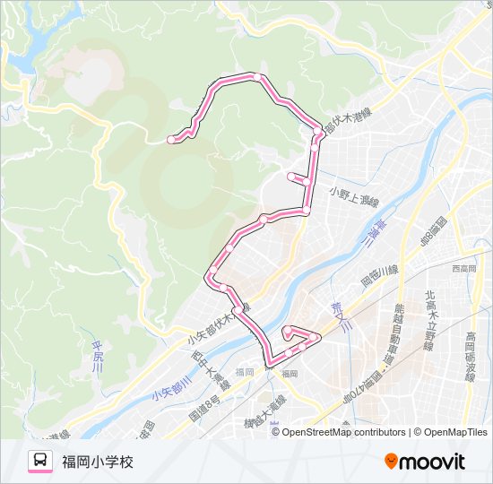 花尾線　福岡小学校行（馬場口・加茂経由） バスの路線図