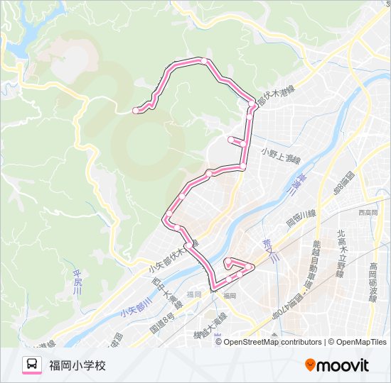 花尾線　福岡小学校行（馬場口・加茂経由） bus Line Map