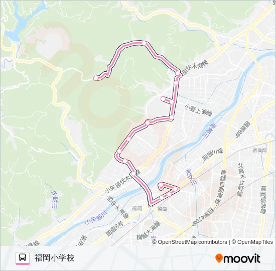 花尾線　福岡小学校行（馬場口・加茂経由） Bus Line Map