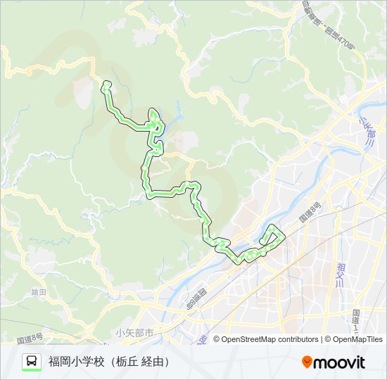 五位山線　福岡小学校行（栃丘・大野口経由） バスの路線図