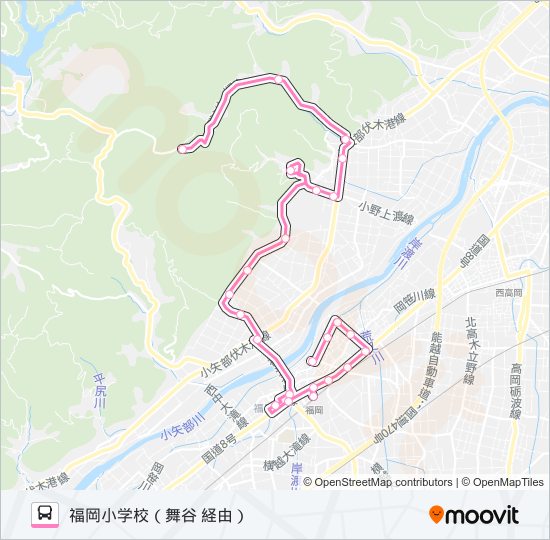 花尾線　福岡小学校行（こぶし荘前・加茂経由） バスの路線図