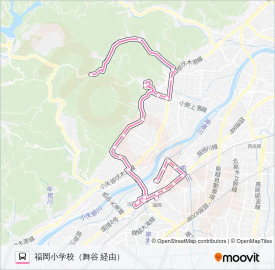 花尾線　福岡小学校行（こぶし荘前・加茂経由） バスの路線図