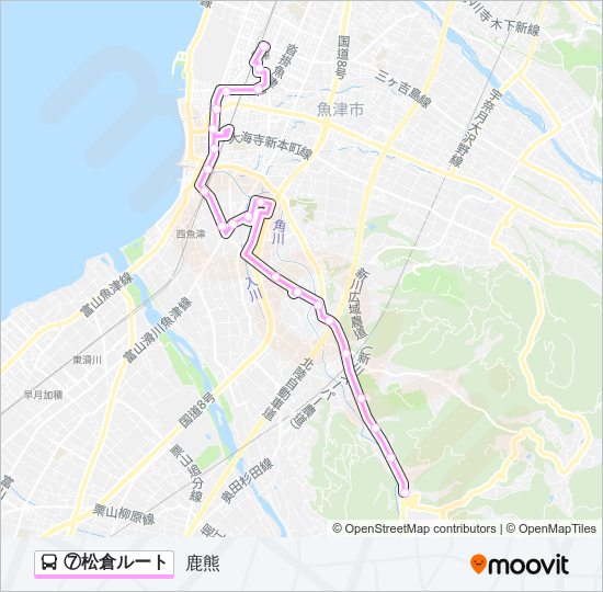 ⑦松倉ルート バスの路線図