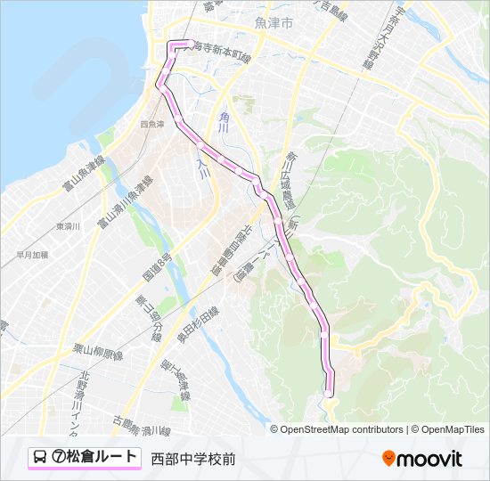 ⑦松倉ルート バスの路線図