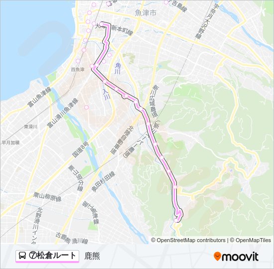 ⑦松倉ルート バスの路線図