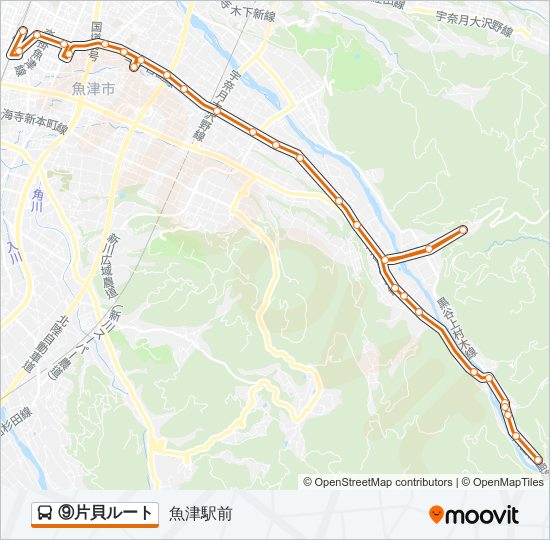 ⑨片貝ルート バスの路線図