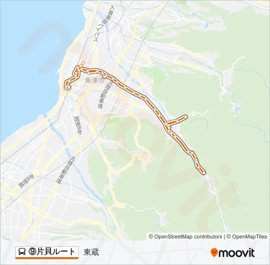 ⑨片貝ルート バスの路線図