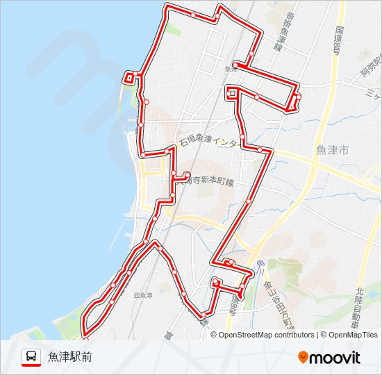 ①市街地巡回ルート東回り バスの路線図