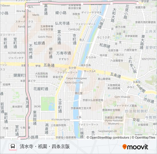ぎおん・よるバス Bus Line Map