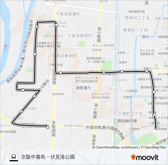 市バス伏見港南８ Bus Line Map