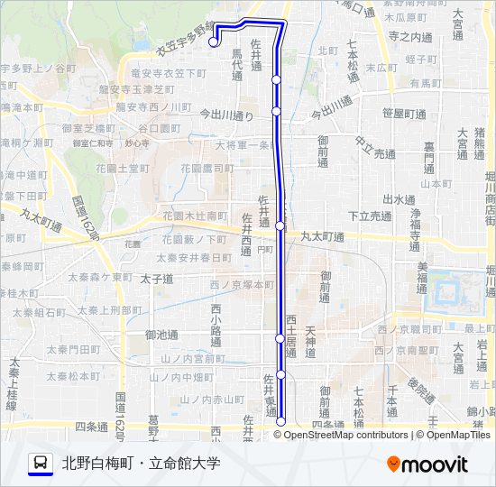 市バス快速立命館 Bus Line Map