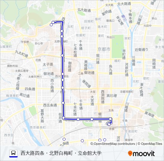 市バス快速立命館 Bus Line Map