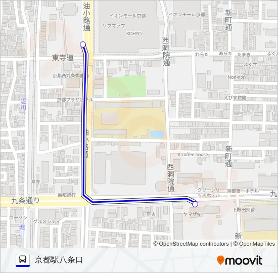 市バス八条口特７１ バスの路線図