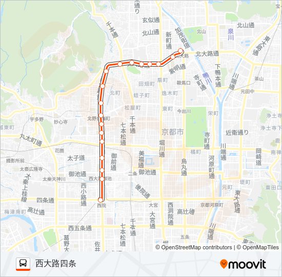 市バス西大路四条２０５ Bus Line Map