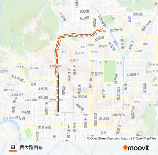 市バス西大路四条２０５ Bus Line Map