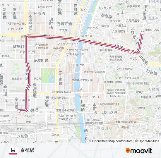 市バス観光特急ＥＸ１００ バスの路線図