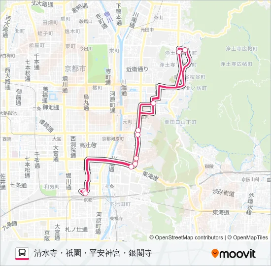 市バス観光特急ＥＸ１００ バスの路線図