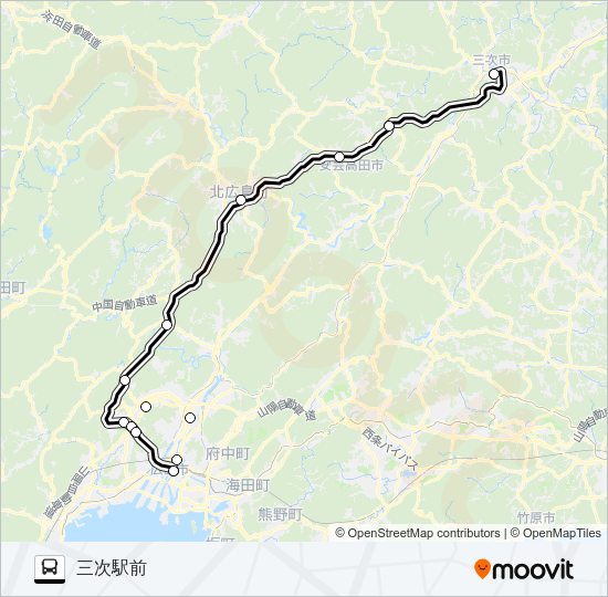 高速：三次～広島線 Bus Line Map