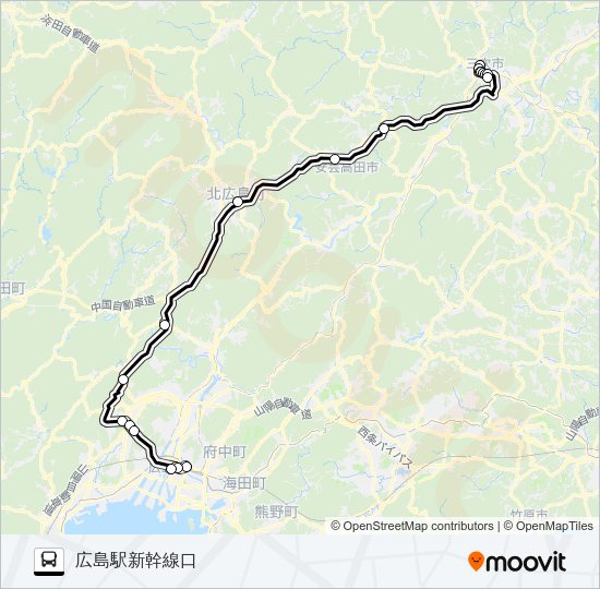 高速：三次～広島線 Bus Line Map