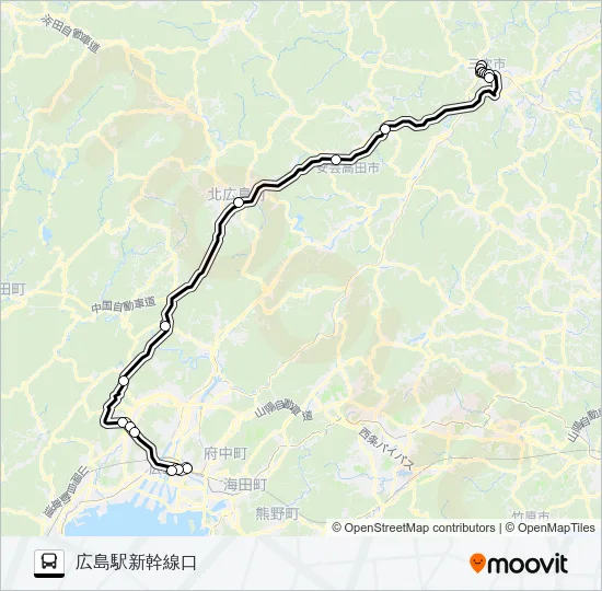 高速：三次～広島線 Bus Line Map