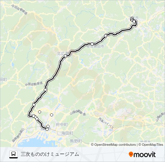 高速：三次～広島線 Bus Line Map
