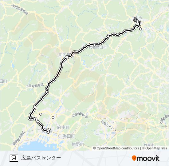 高速：三次～広島線 Bus Line Map