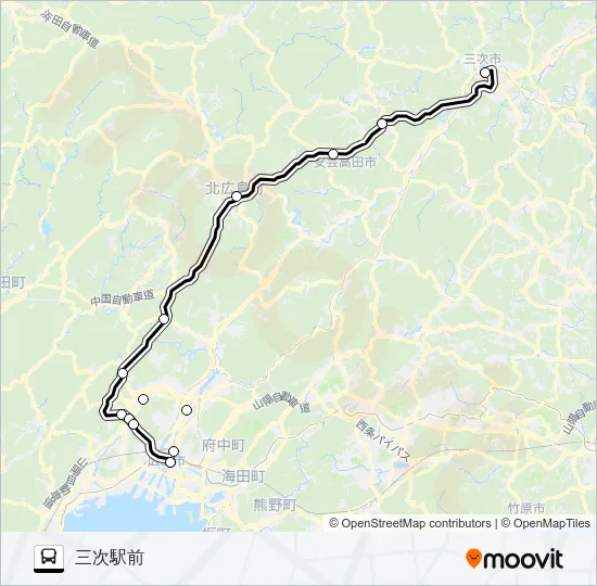 高速：三次～広島線 バスの路線図