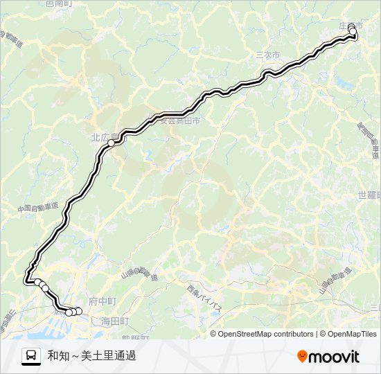高速：庄原～広島線 Bus Line Map