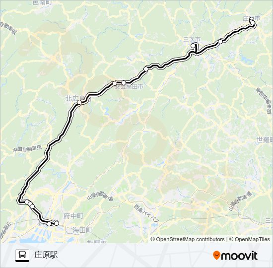 高速：庄原～広島線 バスの路線図