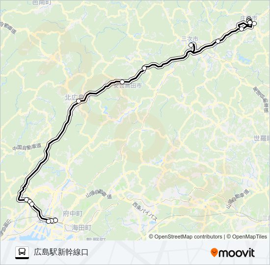 高速：庄原～広島線 バスの路線図