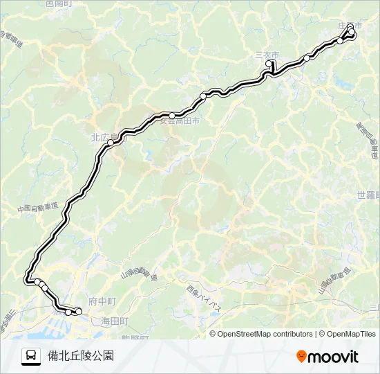 高速：庄原～広島線 Bus Line Map