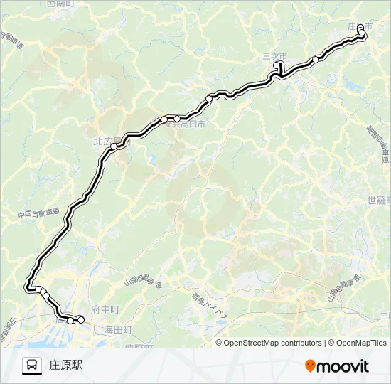 高速：庄原～広島線 バスの路線図
