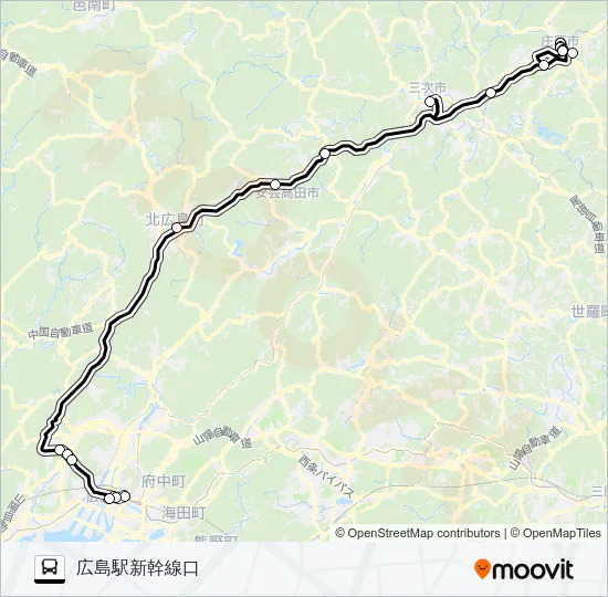 高速：庄原～広島線 Bus Line Map