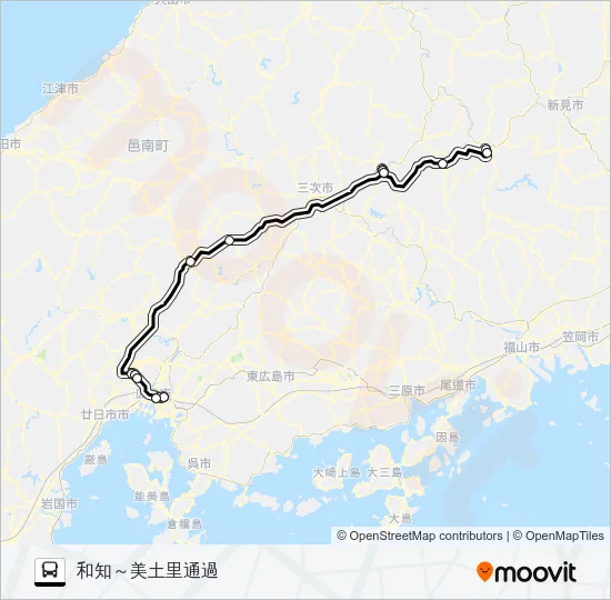 高速：東城～広島線 Bus Line Map