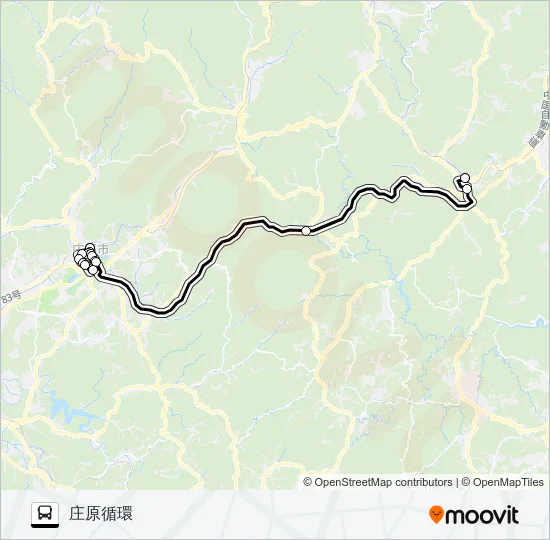 高速：東城～庄原線 バスの路線図