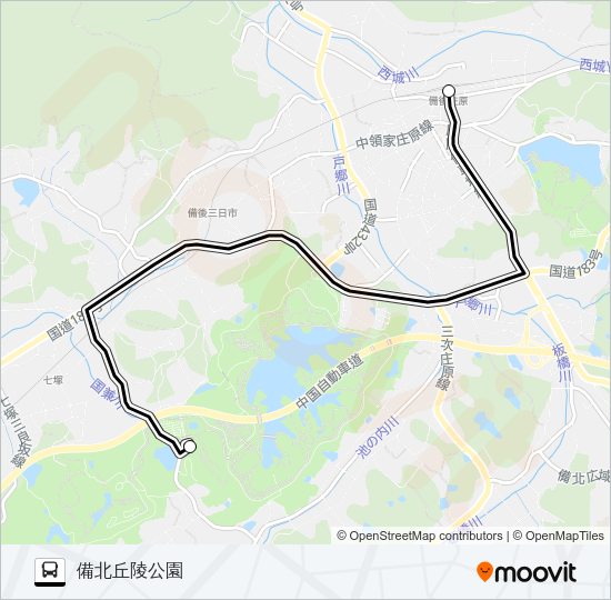 庄原駅→備北丘陵公園 Bus Line Map