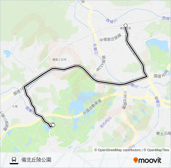 庄原駅→備北丘陵公園 Bus Line Map