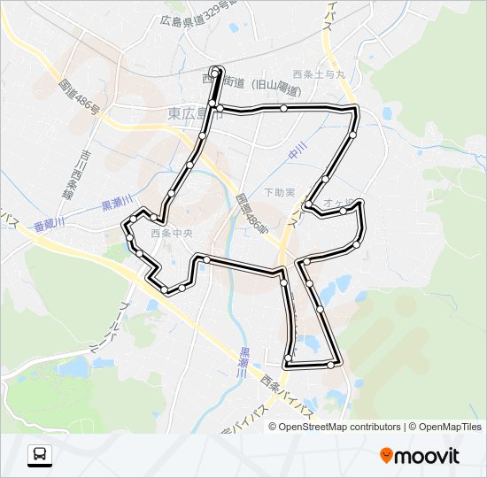 のんバス 赤ルート（外回り） Bus Line Map