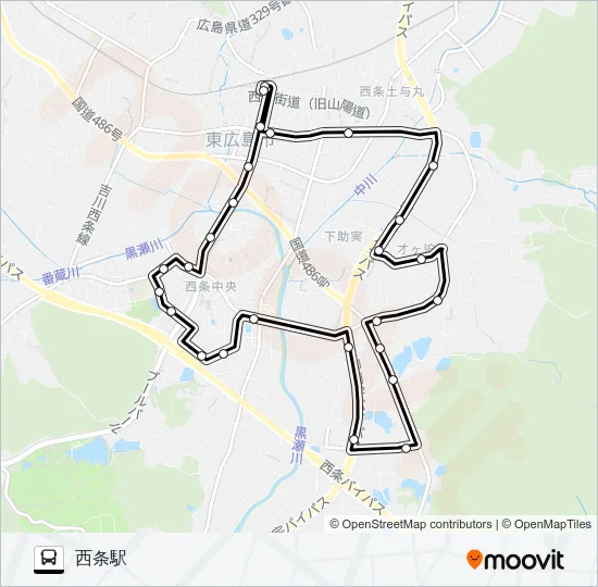 のんバス 赤ルート（外回り） バスの路線図